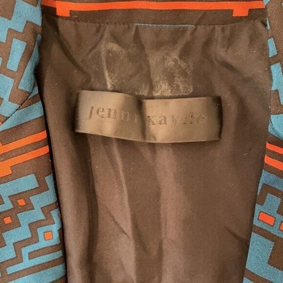 RARE Jenni Kayne | Aztec Ethnic Abstract Blue Blazer Pants Set Silk Blend XS 4 - Picture 7 of 15